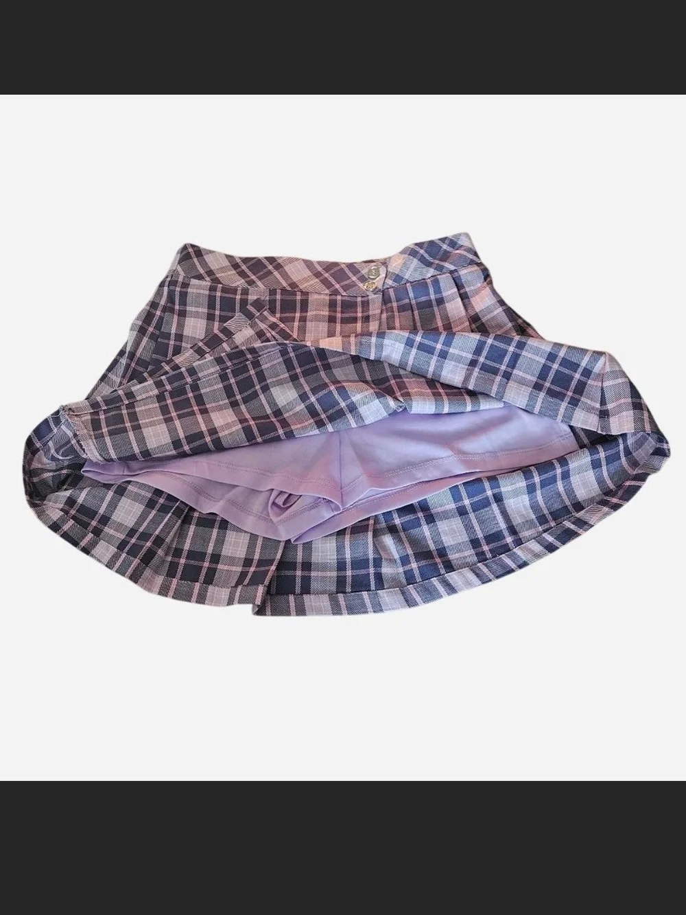 Justice Purple and Pink Plaid Pleated Skirt Skort